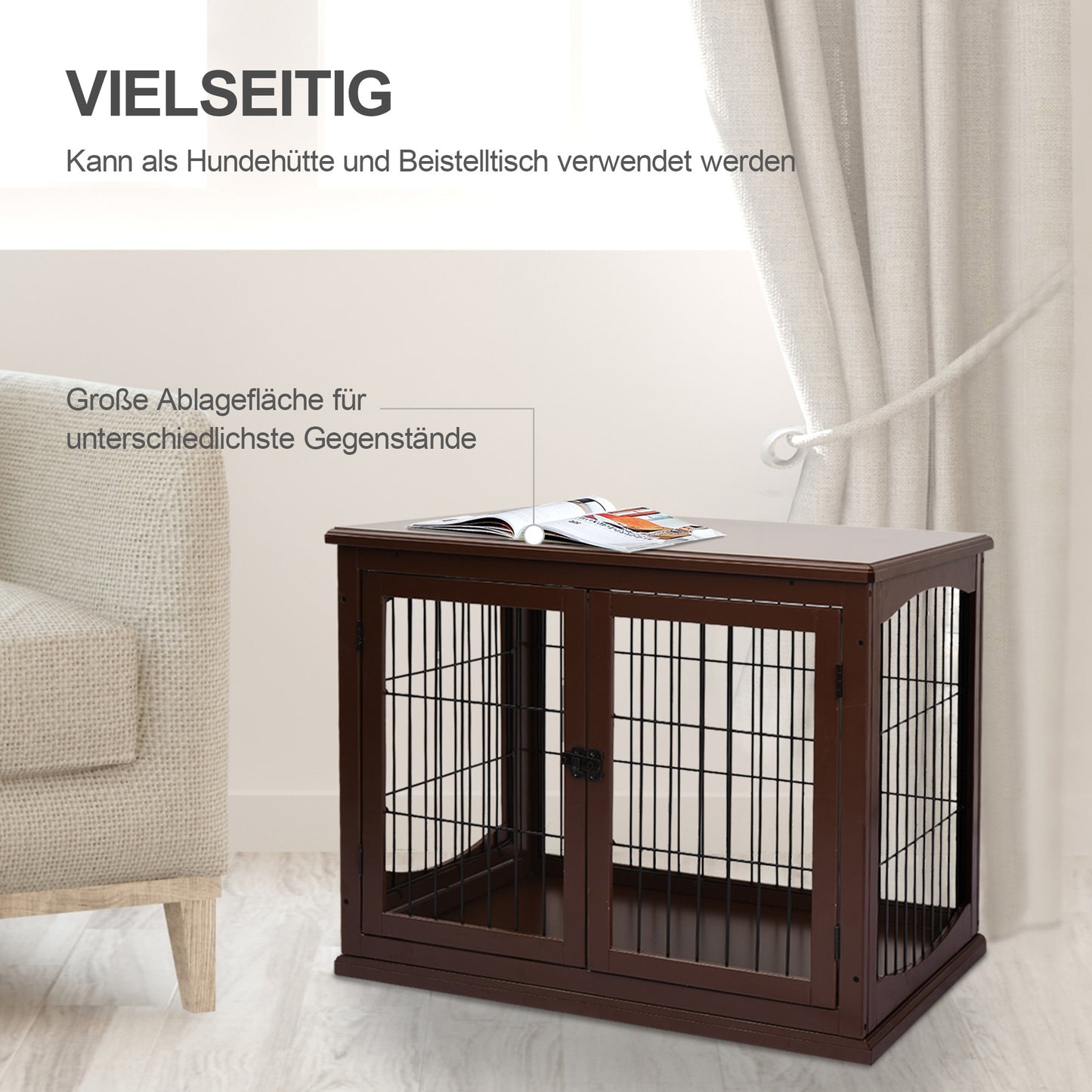 PawHut Hundebox, 2 Eingänge, abschließbar, MDF und Metall, 58,4 x 81,3 x 66 cm, Schwarz