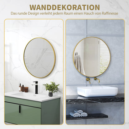 HOMCOM 70 x 70 cm runder Badezimmerspiegel, Wandmontage, goldfarbener Rahmen