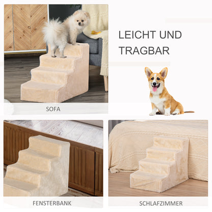 PawHut Hundetreppe 4-stuffig, 35 cm Katzentreppe für Bett und Sofa, Haustiertreppe für Hunde وKatzen bis 5 كجم، Plüschoptik، بيج