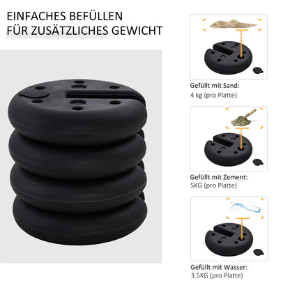 Outsunny Pavillon Standfuß 4 Stk. Gewicht Partyzelt Pavillongewicht befüllbar bis 5 kg Gewichte für Pavillon Beschwerer für Pavillons Ø25 x 6 cm Schwarz