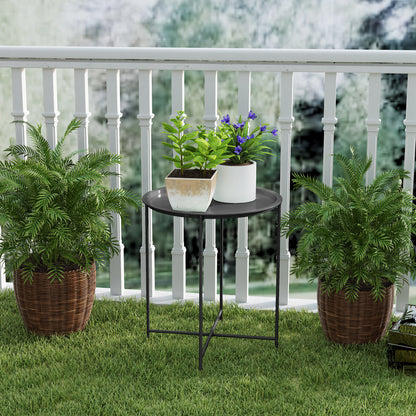 Outsunny Gartentisch, Runder Außen-Beistelltisch aus Stahl mit herausnehmbarem Tablett, faltbares Design, Terrassentisch, Schwarz