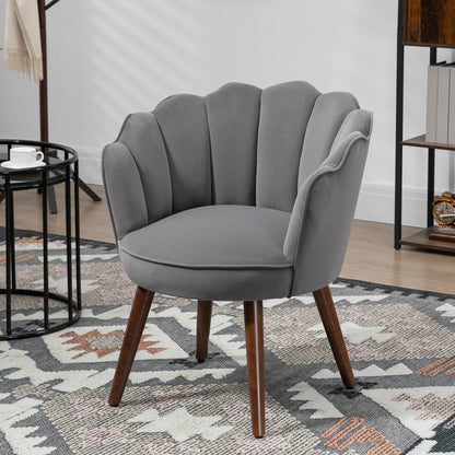 HOMCOM Sessel Wohnzimmer Loungesessel in Muschelform Relaxsessel mit Holzbeine, Polstersessel Lesesessel mit Samtoptik, Polsterstuhl für Schlafzimmer Dunkelgrau