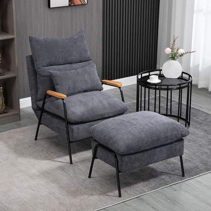 HOMCOM Sessel mit Ottomane, inkl. Kissen, 68 cm x 91,5 cm x 88 cm, Grau