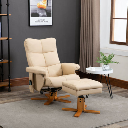 HOMCOM Relaxsessel Massagesessel mit Fußhocker Stauraum Liegefunktion Fernsehsessel mit Massagefunktion TV Sessel 145°-Neigung Polyester Cremeweiß 80 x 86 x 99 cm