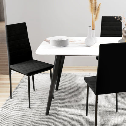 HOMCOM 4er-Set Esszimmerstühle, armloses Design, Stoffpolsterung, Metallbeine, Schwarz