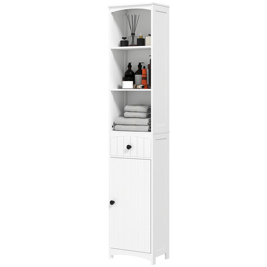 HOMCOM Badezimmerschrank mit 3 Regalen, 1 Schublade, robust, MDF, Weiß