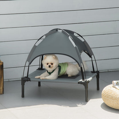 PawHut Erhöhtes Hundebett mit Baldachin, Haustierbett, Hundeliege outdoor mit Dach, Atmungsaktiv, Taftstoff für Camping Grau 61 x 46 x 62 cm