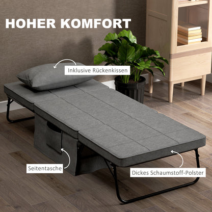 HOMCOM 4-in-1 Klappbett, Gästebett, höhenverstellbar, Matratze, Seitentaschen, Metallrahmen, grau, 188 x 75 x 38 cm