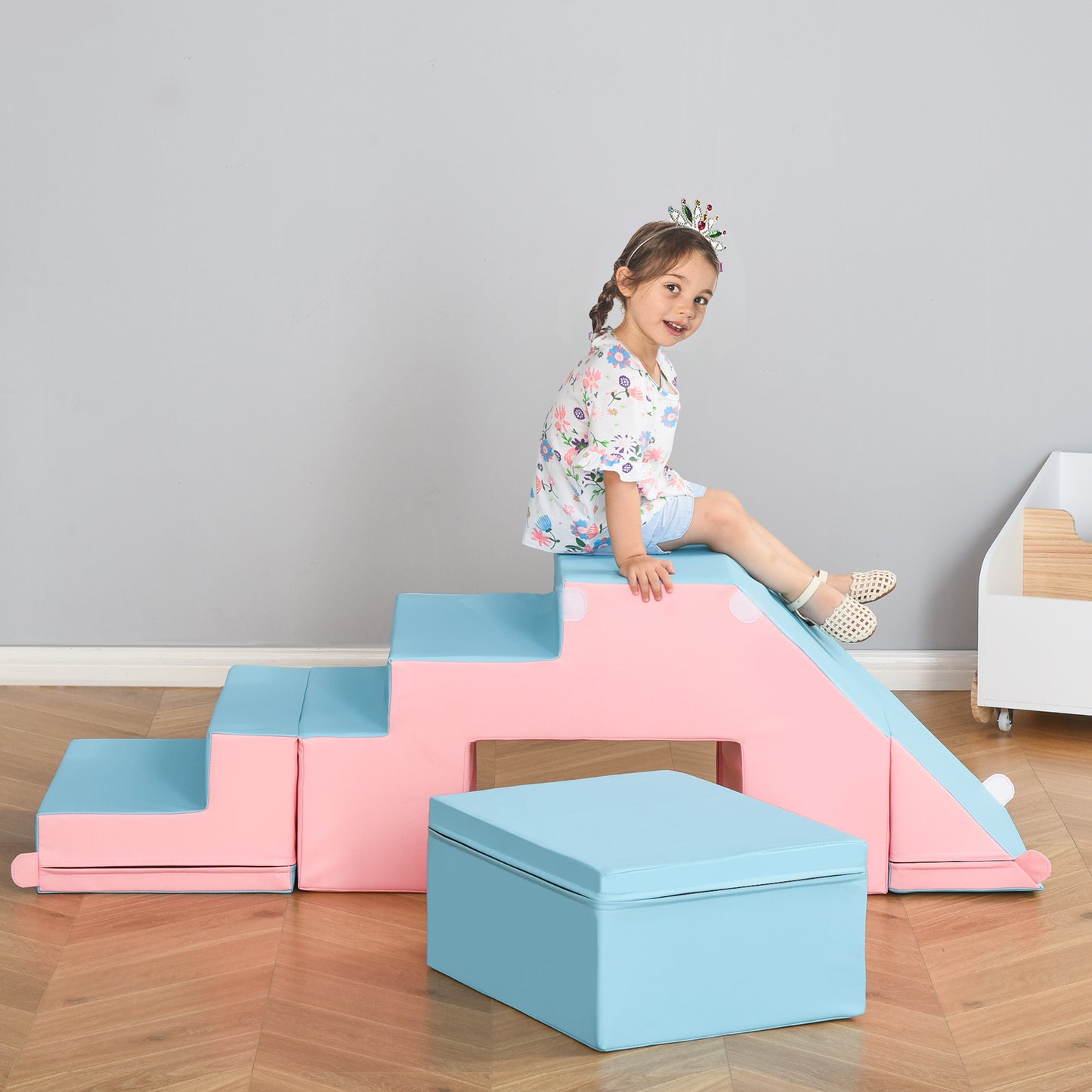 HOMCOM Kletter- und Rutschspielzeug für Kinder, fördert Motorik, Kunstleder, EPE-Schaum, 86x49x47 cm, Rosa+Blau