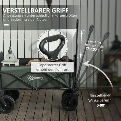 Outsunny Gartenwagen 120 kg belastbar, klappbar Transportwagen mit herausnehmbare Plane, Griff, Rädern 95 Liter Grün