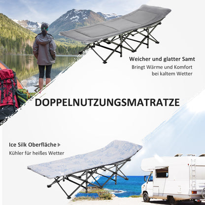 Outsunny Feldbett faltbar Campingbett mit Matratze Tragetasche 188 x 64,5 x 53 cm Gästebett bis 150 kg belastbar Campingliege für Erwachsene Klappbett für Outdoor, Garten Camping Reisen Hellgrau