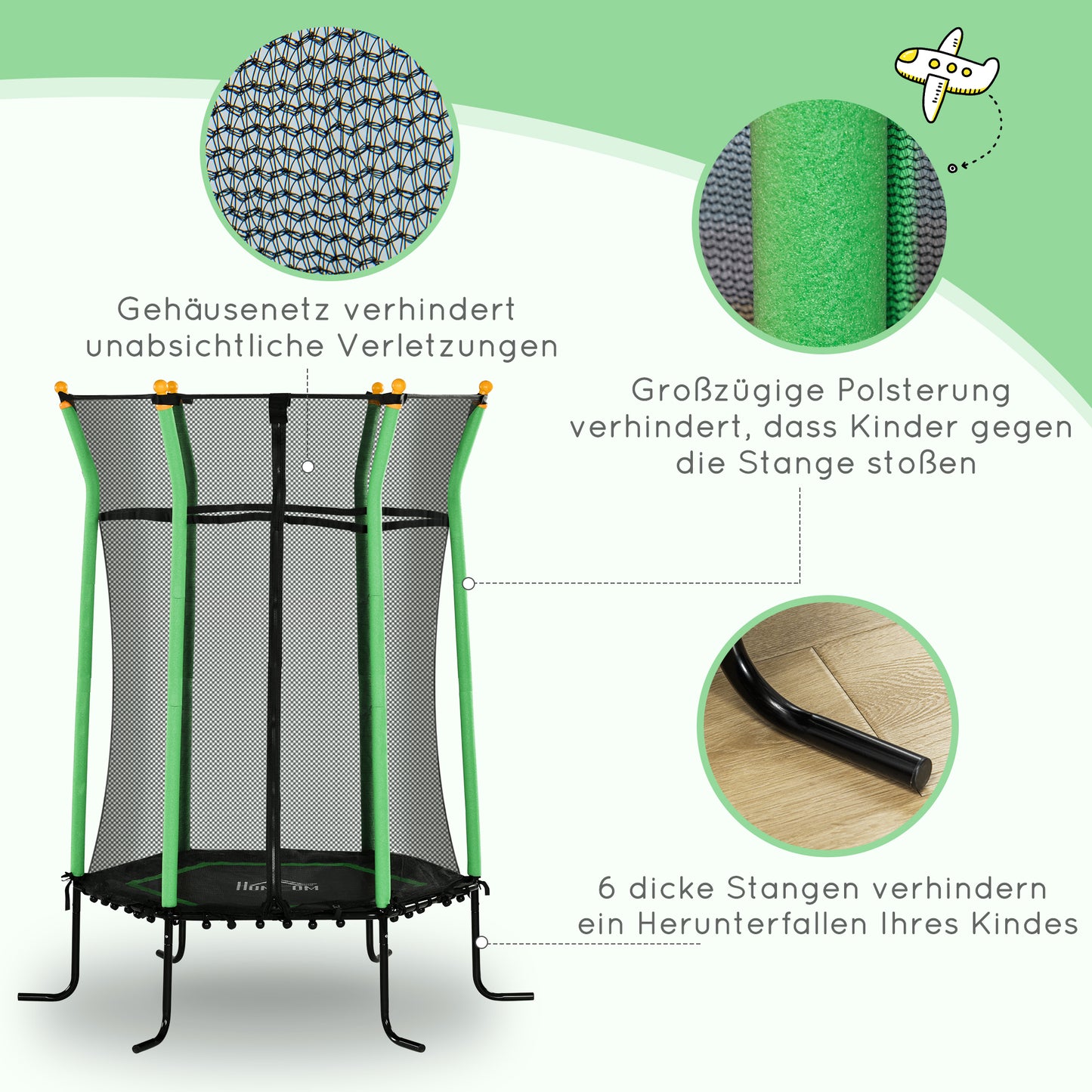 HOMCOM Trampolin für Kinder, Ø163,5 cm, mit Sicherheitsnetz, gepolstert, Stahl, belastbar bis 50 kg