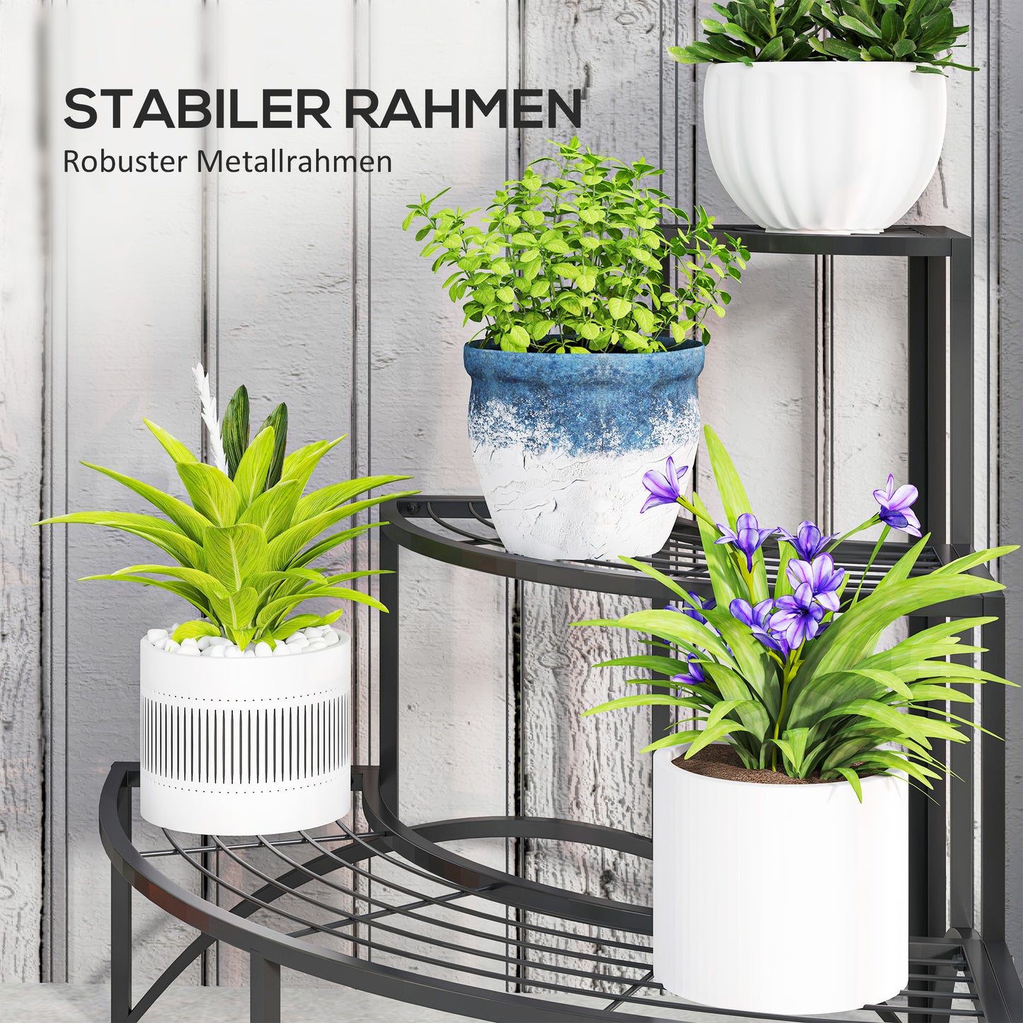 Outsunny Eckpflanzenständer, Blumenständer mit 3 Ebenen, Metall, für drinnen und draußen, Blumentopfständer, Schwarz