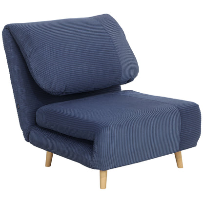 HOMCOM 2-in-1 Schlafsessel Gästebett, verstellbare Kopfstütze Cord-Optik 82 cm x 8 cm x 83 cm Blau
