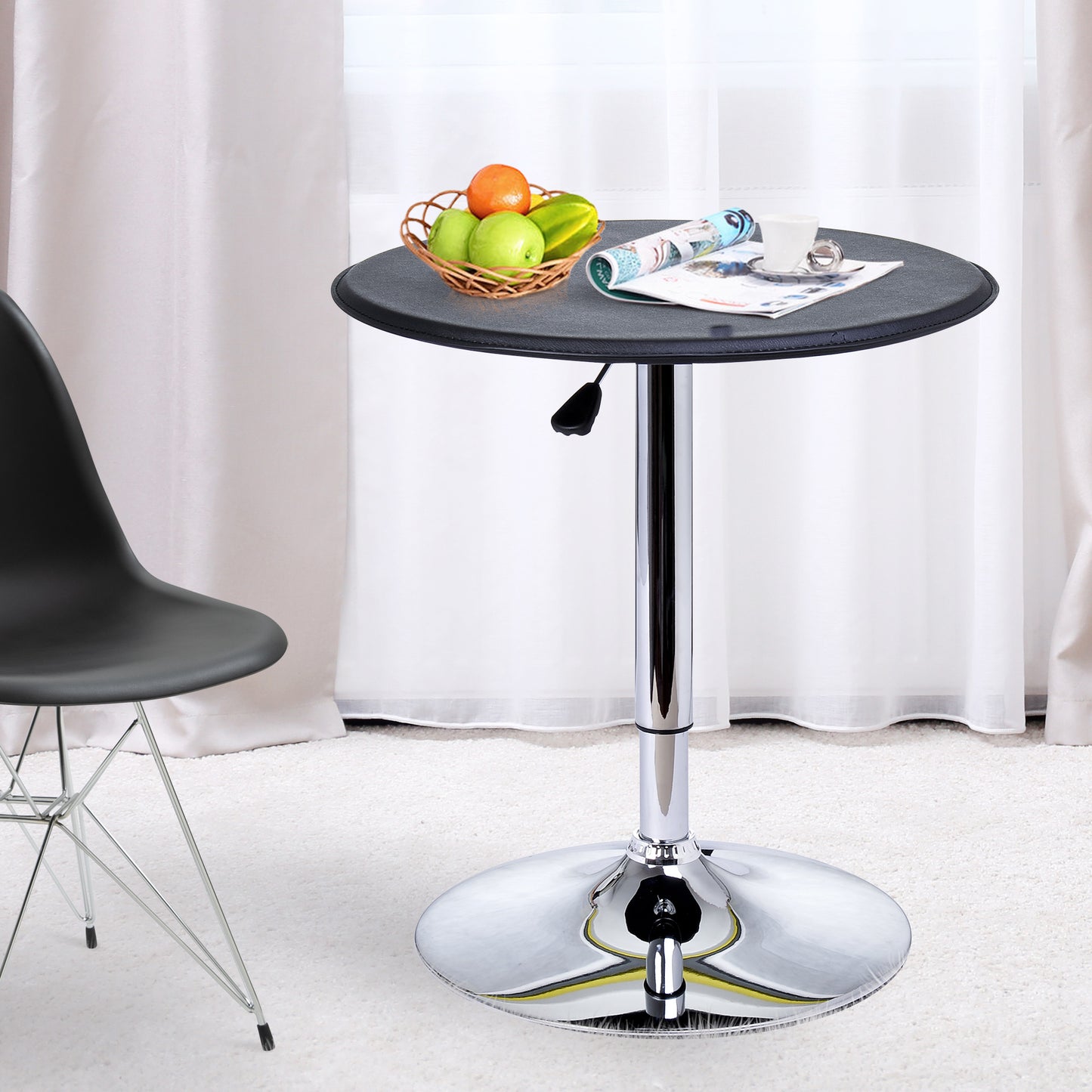 HOMCOM Bartisch, höhenverstellbar, Kunstlederbezug, Vintage-Design, Schwarz + Silber