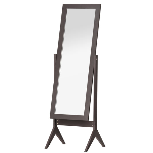 HOMCOM Standspiegel Ganzkörperspiegel Schminkspiegel Erhöhte Füße Pflegeleicht MDF Kaffee 47 x 46 x 148 cm