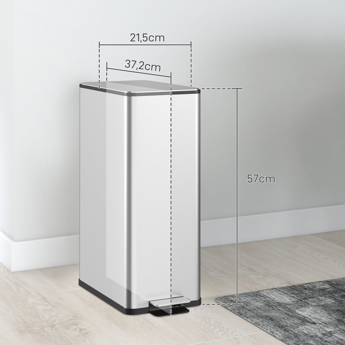 HOMCOM Mülleimer 20L, Soft-Close-Deckel, Deodorant-Fach, Fingerabdrucksicher, Edelstahl, Silber