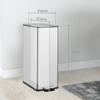 HOMCOM Mülleimer 20L, Soft-Close-Deckel, Deodorant-Fach, Fingerabdrucksicher, Edelstahl, Silber