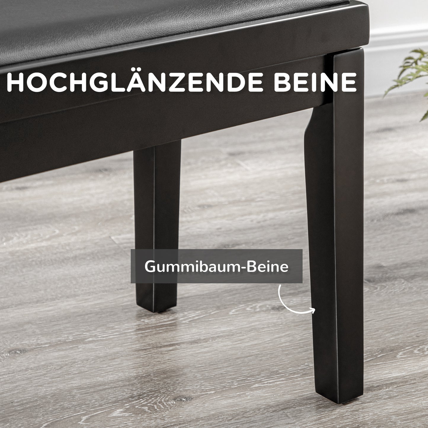 HOMCOM Klavierbank, Pianostuhl, höhenverstellbar, eleganter Hochglanz, Kunstleder+Kautschukholz, schwarz, 63 x 33 x 56cm
