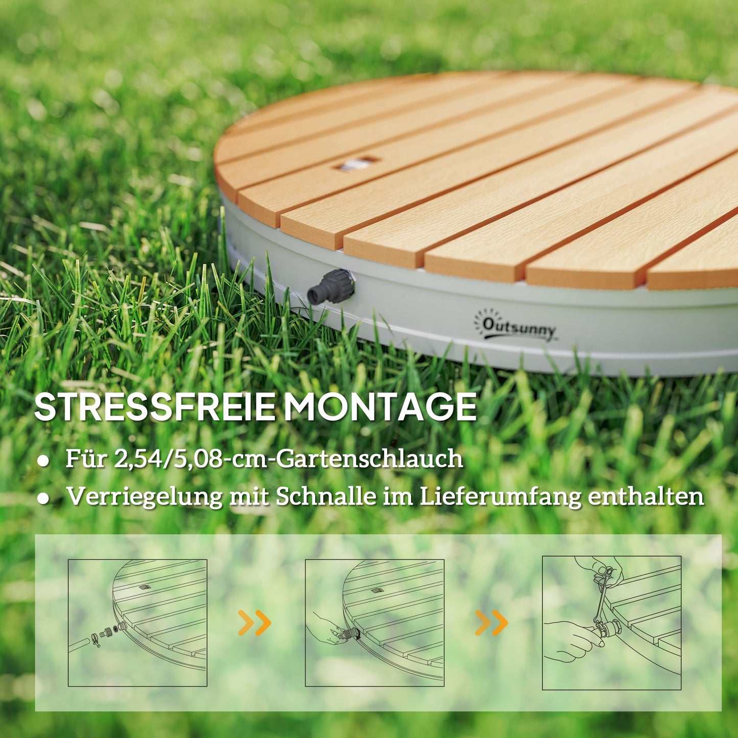 Outsunny Tragbares Außenduschen-Set mit anpassbarer Fontäne, Aluminiumbasis, UV- und Frost-resistent, Naturholzoptik