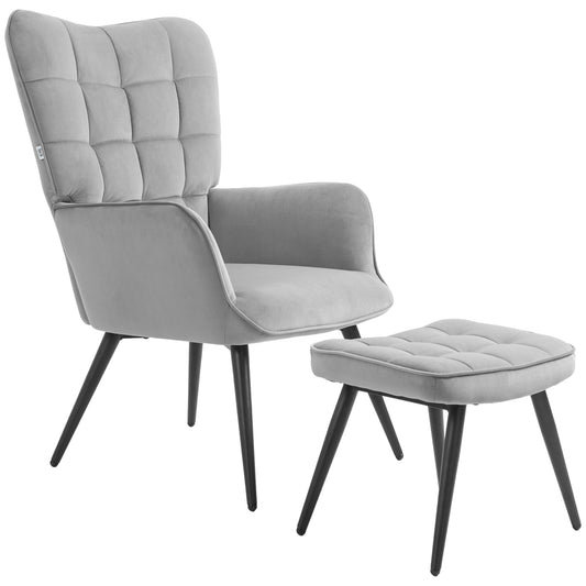 HOMCOM Relaxsessel mit Ottomane bis 120 kg Sessel mit Fußhocker, 2-teiliges Set, Grau