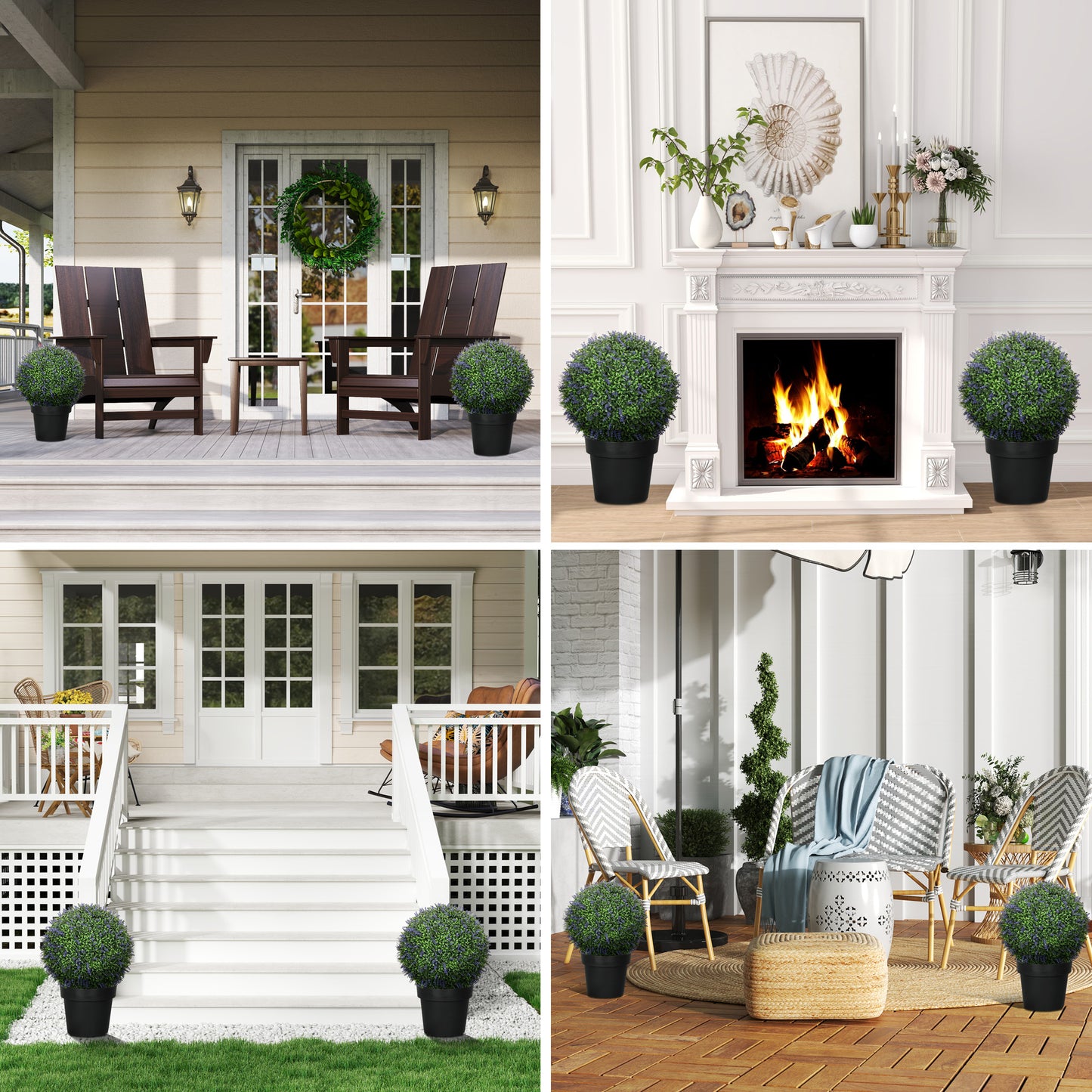 HOMCOM 2er-Set künstliche Pflanzen in Kugelform, UV-beständig, Kunstpflanzen für Indoor- und Outdoor-Bereich, 42 cm, Grün+Lila