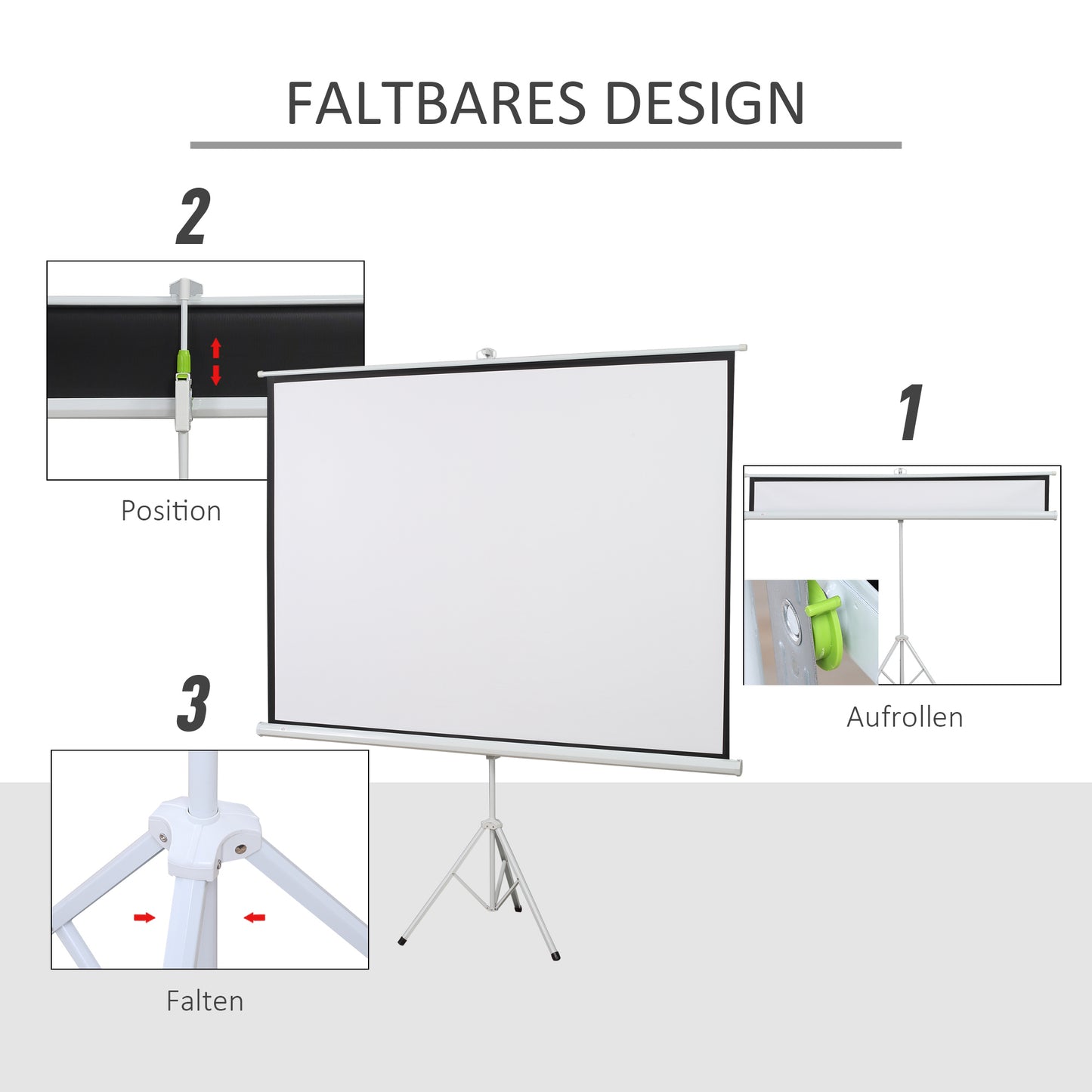 HOMCOM Projektionsleinwand im 4:3-Format, Kinoleinwand, Präsentationsfläche für Zuhause oder Büro, Weiß