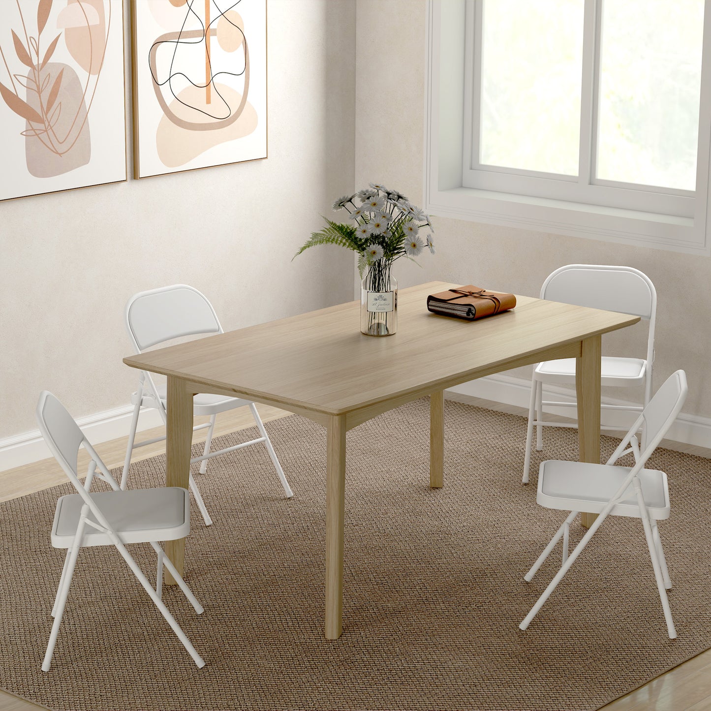 HOMCOM 4er-Set Klappstühle, Tragbare Bürostühle, Metallbeine, Faltstuhl für Büro, Empfang, Wartezimmer, Kunstleder, Weiß