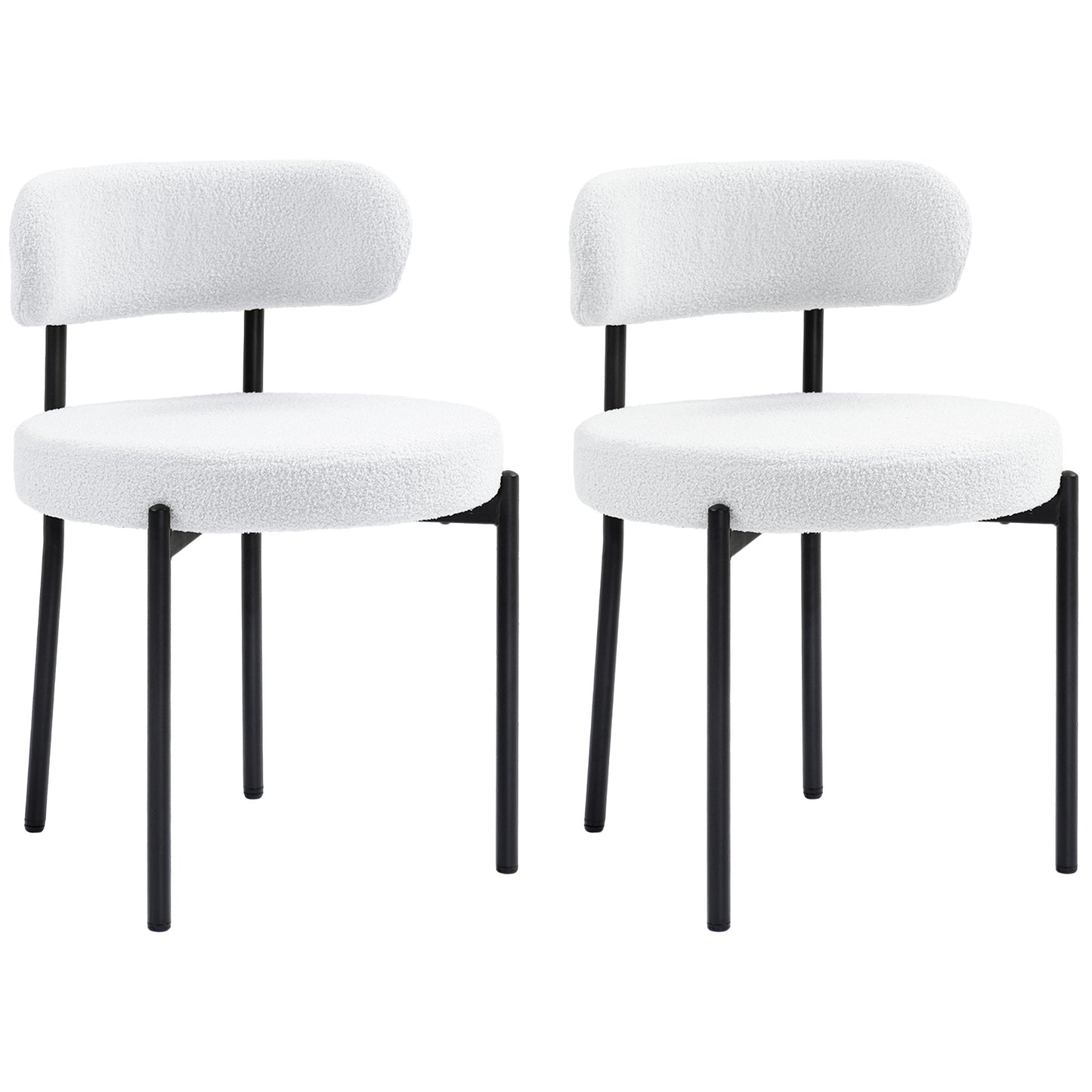 HOMCOM 2er-Set Esszimmerstühle, Fleece-Polsterung, Stühle mit Polstersitz, Metallbeine, Cremeweiß