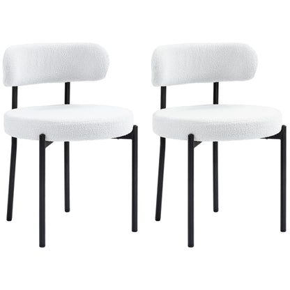 HOMCOM 2er-Set Esszimmerstühle, Fleece-Polsterung, Stühle mit Polstersitz, Metallbeine, Cremeweiß