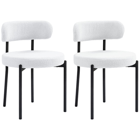HOMCOM 2er-Set Esszimmerstühle, Fleece-Polsterung, Stühle mit Polstersitz, Metallbeine, Cremeweiß