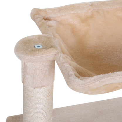 PawHut Kletterbaum Katzenbaum Kratzbaum mit Sisalsäule Plüsch-Hängematte Spanplatte Beige 50 x 36 x 70 cm
