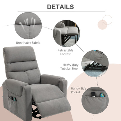 HOMCOM Fernsehsessel mit Aufstehhilfe Elektrisch, Massagesessel mit Liegefunktion und Wärmefunktion, Relaxsessel mit Fernbedienung und Seitentasche Verstellbar Polyester-Gewebe Dunkelgrau