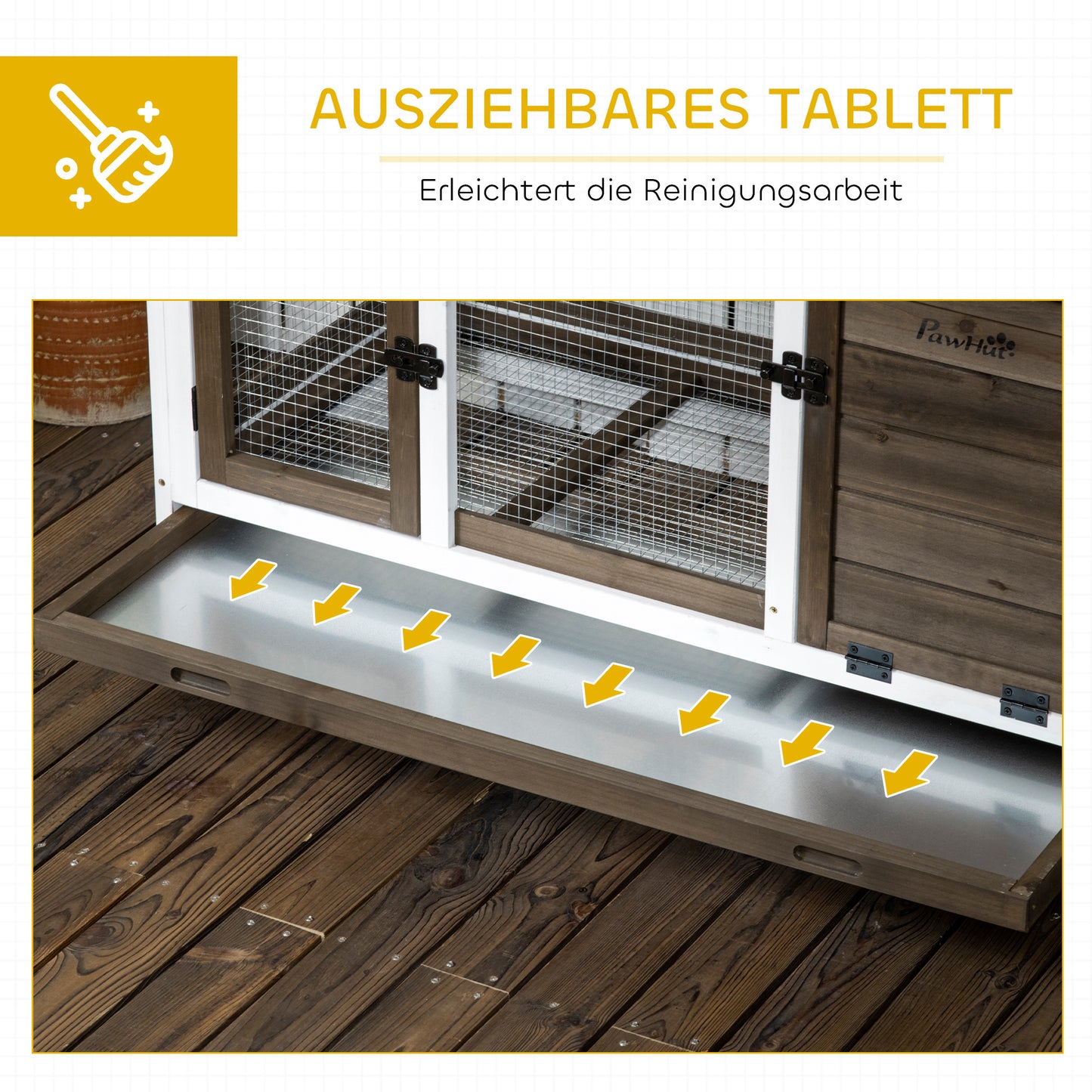 PawHut Kleintierstall für Zwergkaninchen, Meerschweinchen, mit Rädern, 108 x 58 x 73,5 cm, Kaffee
