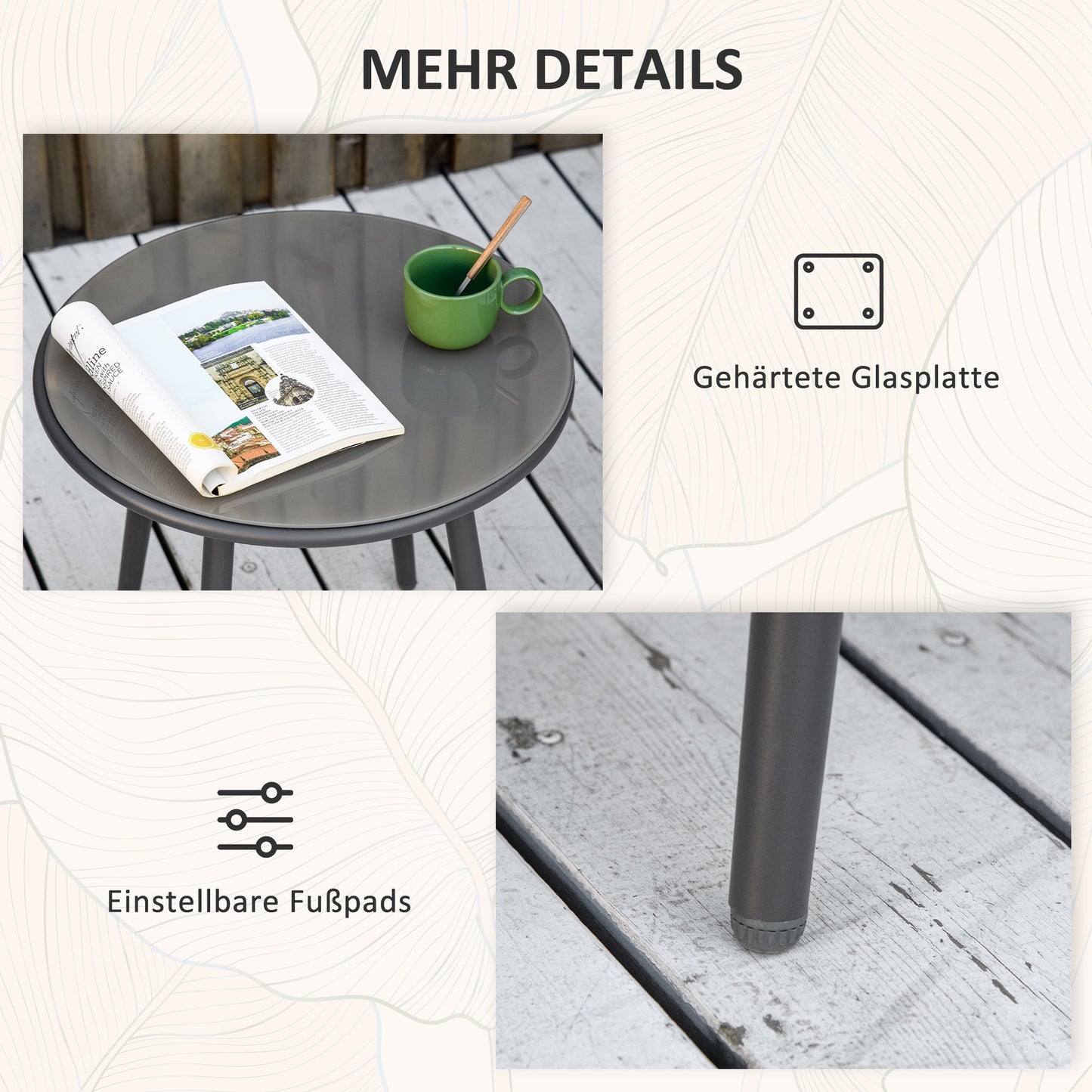 Outsunny Bistro-Set Rattan-Sofa-Set Terrassen-Set, 2 Stühle, 1 Tisch, wetterbeständig, 65 x 63 x 80 cm, Dunkelgrau + Hellgrau