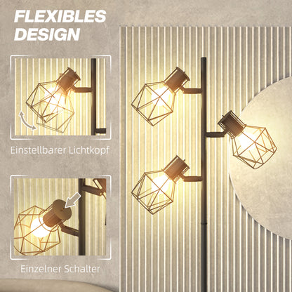 HOMCOM 3-Licht-Stehlampe mit flexiblen Leuchtelementen, baumähnliche Struktur, für Wohnzimmer und Schlafzimmer, Metall, Schwarz