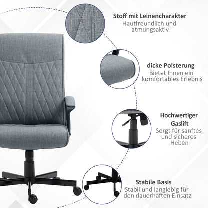 Vinsetto Bürostuhl Computerstuhl, höhenverstellbar, neigbar, ergonomischer Bürostuhl, Grau