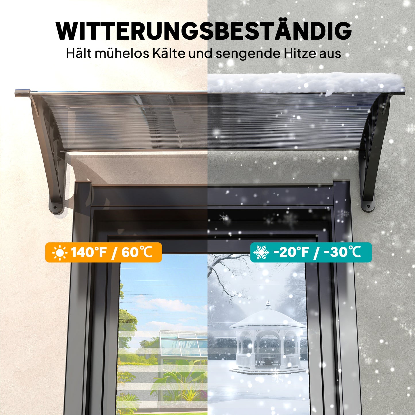 Outsunny Vordach, Haustürvordach, Überdachung für Eingänge und Fenster, 100L x 75B x 23H cm, Schwarz