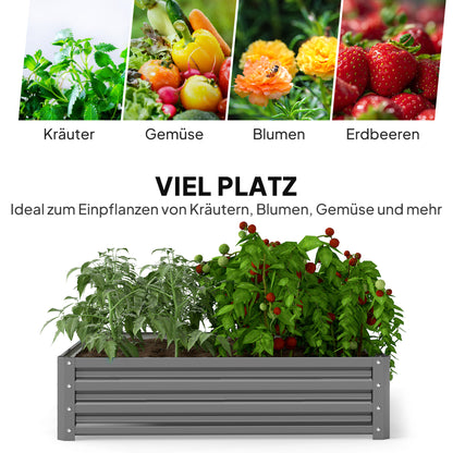 Outsunny Gartenbeet, Pflanzkasten mit Stahlgehäuse, Hellgrau, 120 x 120 x 30 cm
