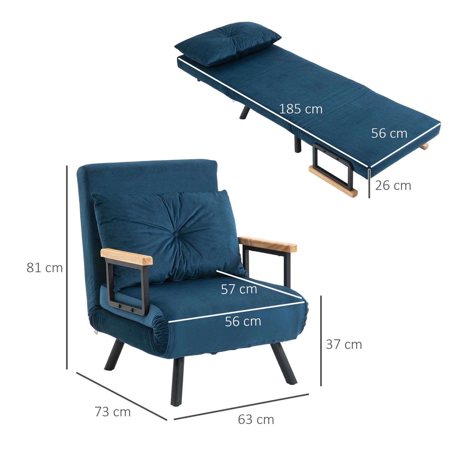 HOMCOM Relaxsessel im Skandidesign, Liegesessel, Lesesessel. ink. Kissen mit Knopfhefung, Schwarz + Natur