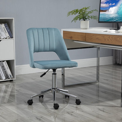 Vinsetto Schreibtischstuhl, Höhenverstellbar Homeoffice Stuhl ohne Armlehne, drehbar Bürostuhl mit Samtoptik, Ergonomisch Schminkstuhl für Schlafzimmer, Arbeitszimmer, Blau