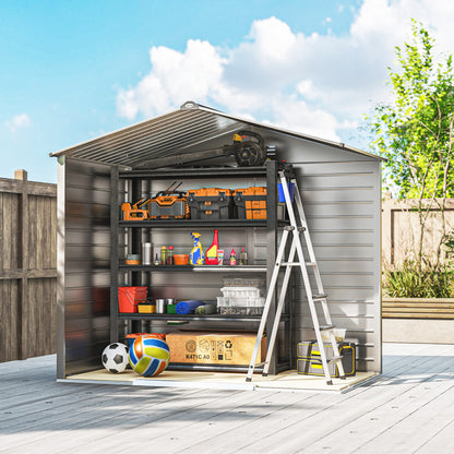 Outsunny 2,43 ㎡ Gerätehaus, 213 x 131 x 192 cm Geräteschuppen mit Satteldach, Abschließbare Schiebetür, wetterfest, Grau
