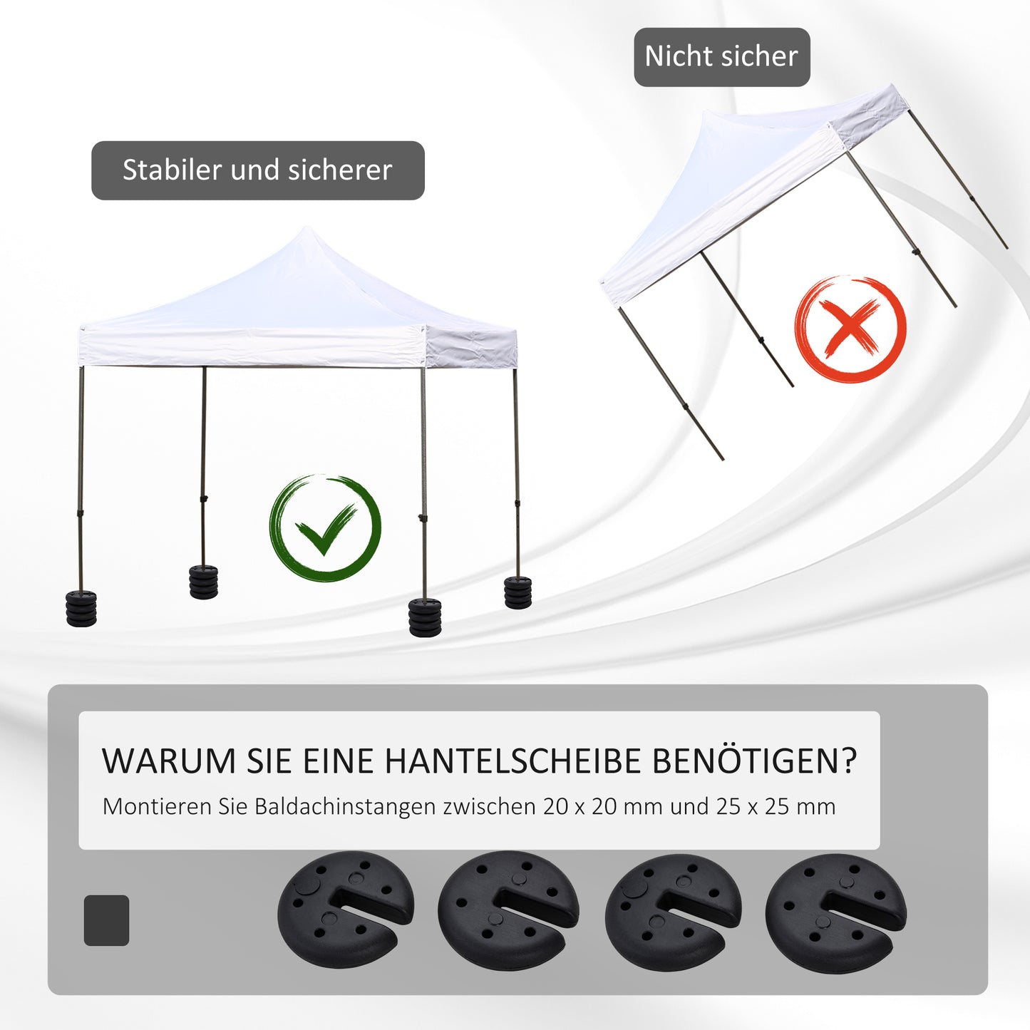 Outsunny Pavillon Standfuß 4 Stk. Gewicht Partyzelt Pavillongewicht befüllbar bis 5 kg Gewichte für Pavillon Beschwerer für Pavillons Ø25 x 6 cm Schwarz
