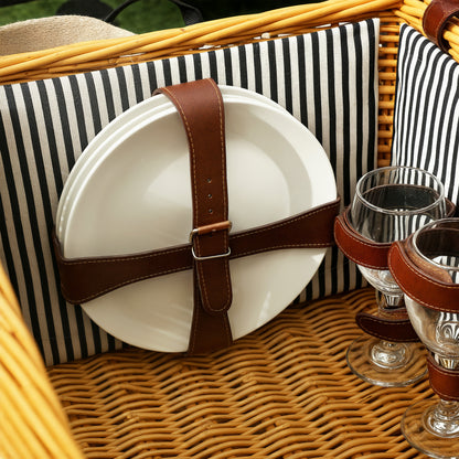 Outsunny Picknickkorb aus Weidenholz Picknickkoffer für 4 Personen mit Picknickdecke Besteck Set, Flascheöffner Hellbraun