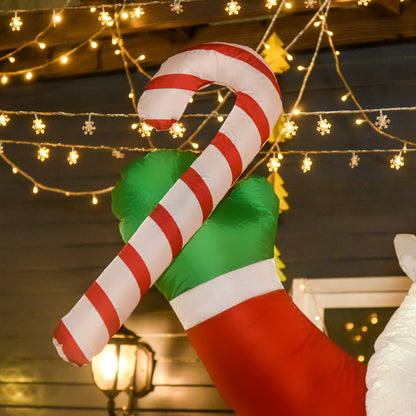 HOMCOM Aufblasbar Weihnachtsdeko, 2,4 m Weihnachtsmann mit LED-Beleuchtung, Zuckerstange für Innen- und Außenbereich