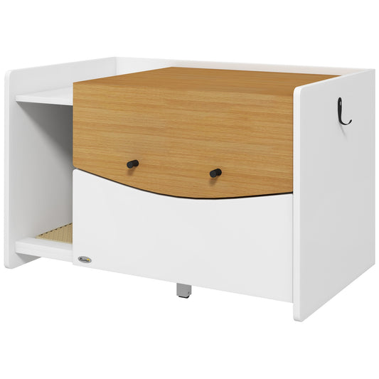 PawHut Katzentoilette, ausziehbar, Schrankdesign, Streufach, 78x50x51cm, Eiche/Weiß
