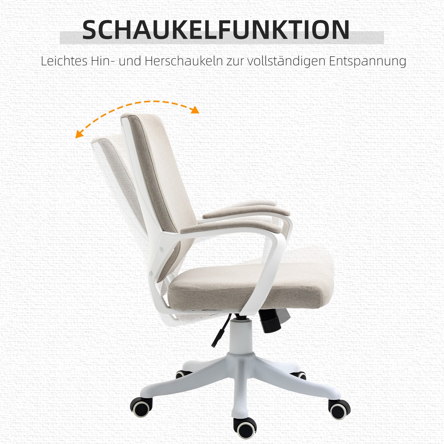 Vinsetto Bürostuhl Schreibtischstuhl Home-Office-Stuhl mit Wippenfunktion Rückenlehne höhenverstellbarer dick gepolstert ergonomisch 360°-Drehräder Polyester Nylon PP Beige+Weiß 62x69x92-100 cm