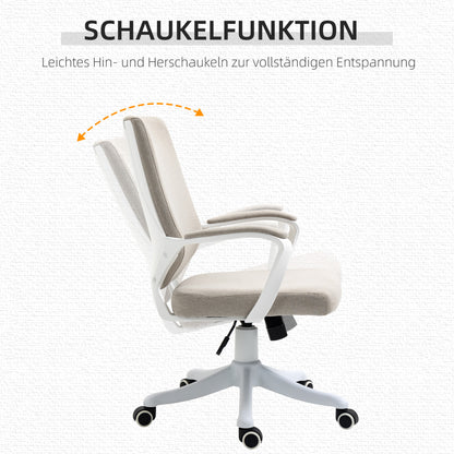 Vinsetto Bürostuhl Schreibtischstuhl Home-Office-Stuhl mit Wippenfunktion Rückenlehne höhenverstellbarer dick gepolstert ergonomisch 360°-Drehräder Polyester Nylon PP Beige+Weiß 62x69x92-100 cm