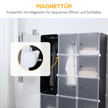 HOMCOM Kleiderschrank im Würfeldesign, 2 stora och 9 små Würfel, Kunststoff, Metall, 111L x 47B x 183H cm, Schwarz+Weiß