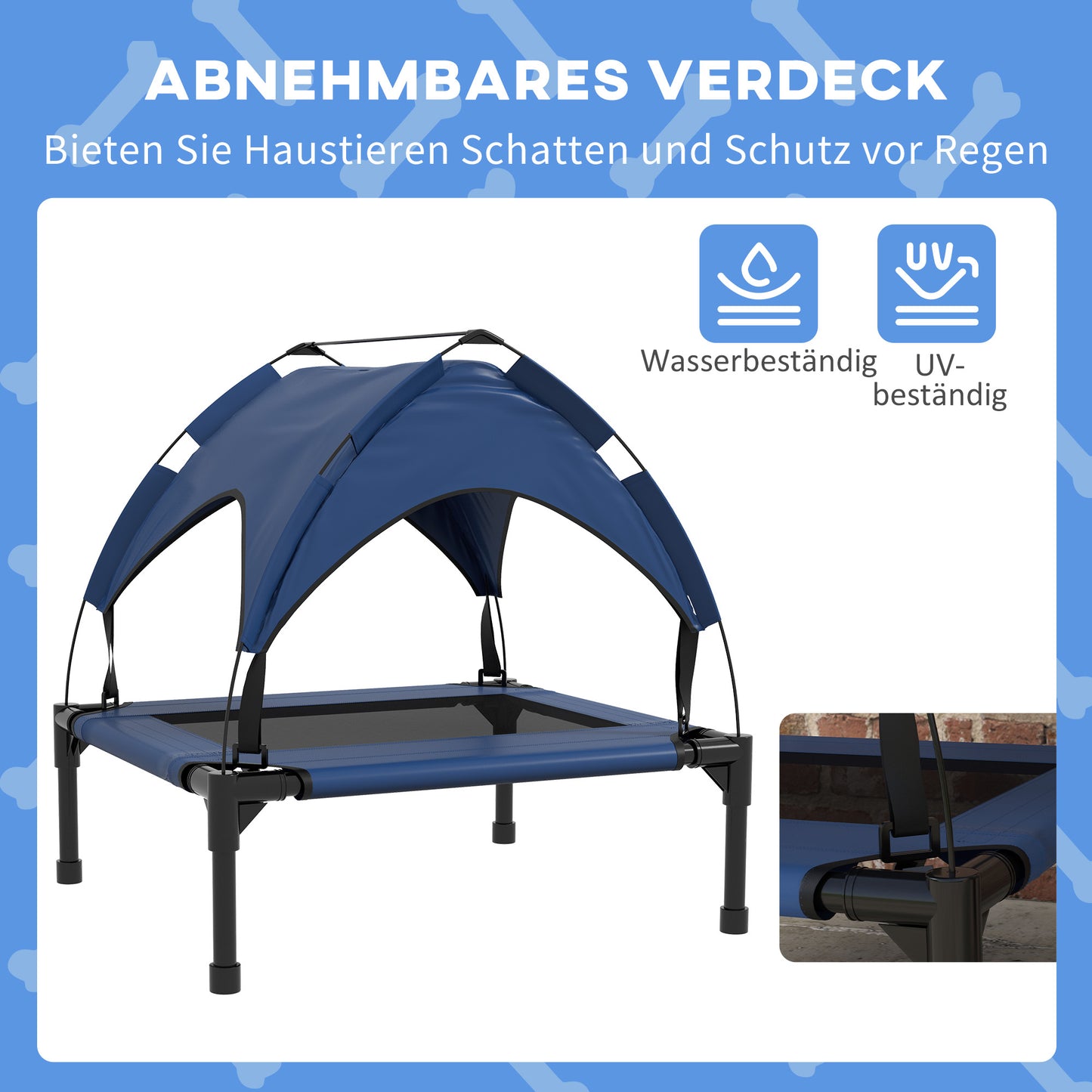 PawHut Hundebett mit Dach, atmungsaktiv, wasserabweisend, bis 20 kg, 76 x 61 x 69,5 cm, Dunkelblau